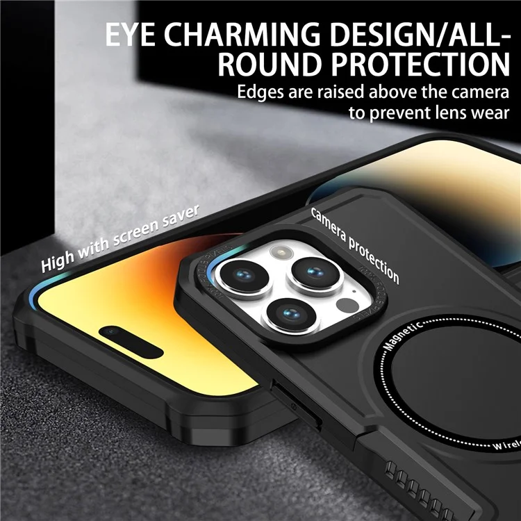 Magnetic Case for iPhone 15 Pro Compatible with Magsafe PC+TPU Hybrid Phone Cover - Black