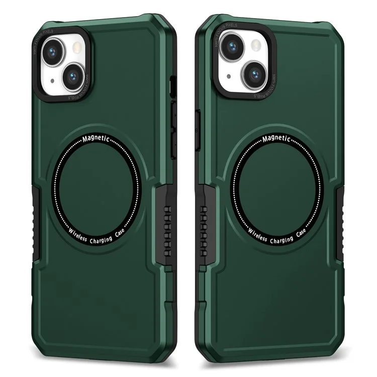 Coque de téléphone magnétique compatible avec iPhone 15 Magsafe PC + TPU anti-chute Housse de protection - Vert noirâtre