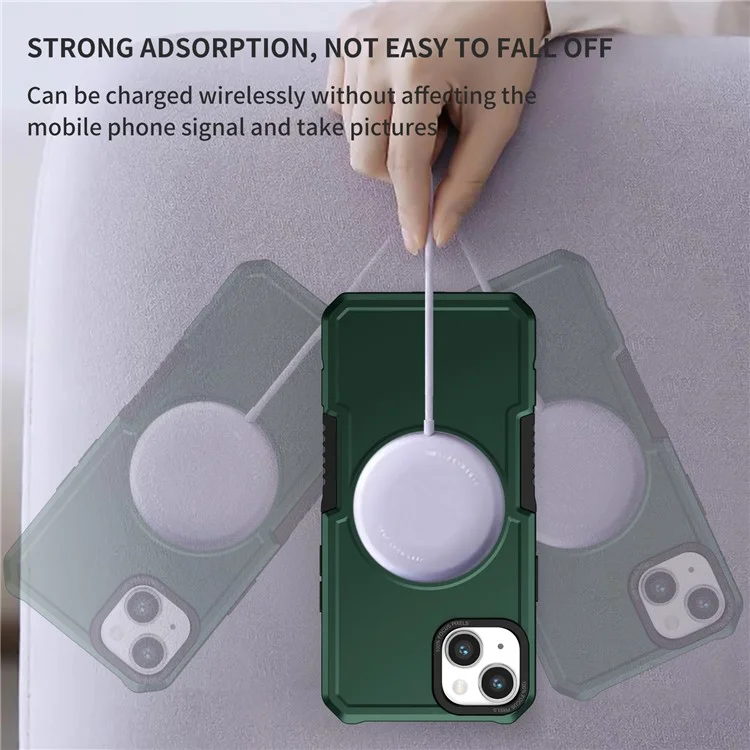 Coque de téléphone magnétique compatible avec iPhone 15 Magsafe PC + TPU anti-chute Housse de protection - Vert noirâtre