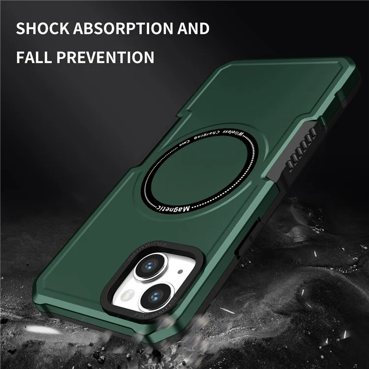 Coque de téléphone magnétique compatible avec iPhone 15 Magsafe PC + TPU anti-chute Housse de protection - Vert noirâtre