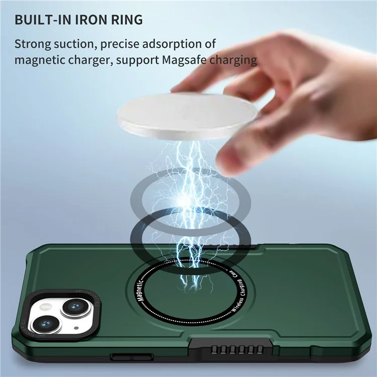 Coque de téléphone magnétique compatible avec iPhone 15 Magsafe PC + TPU anti-chute Housse de protection - Vert noirâtre