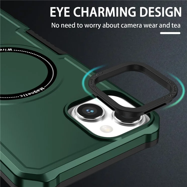 Coque de téléphone magnétique compatible avec iPhone 15 Magsafe PC + TPU anti-chute Housse de protection - Vert noirâtre