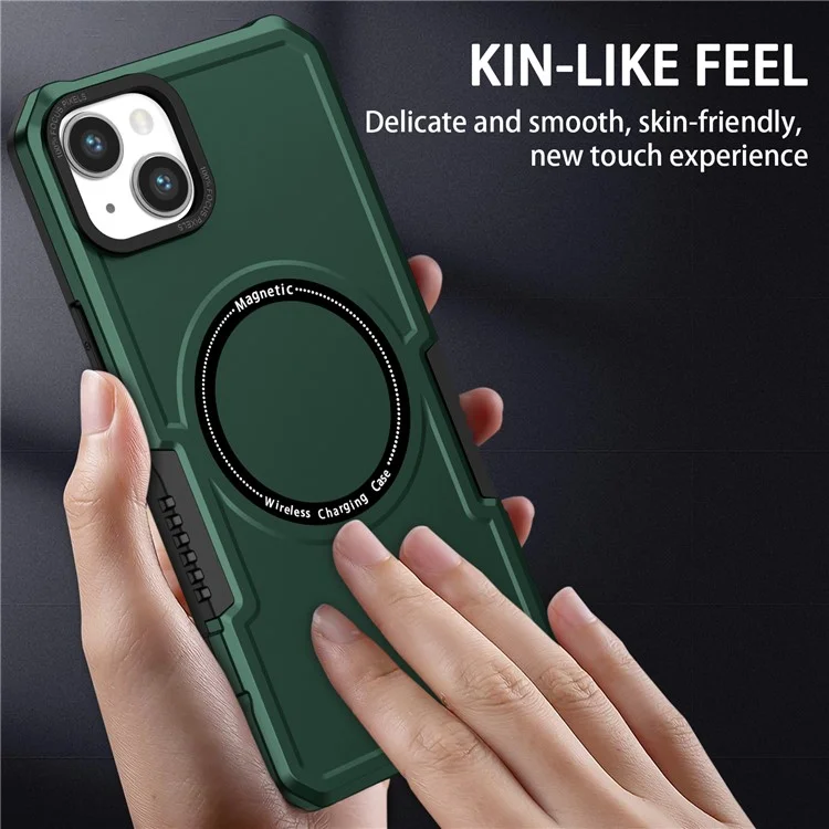 Coque de téléphone magnétique compatible avec iPhone 15 Magsafe PC + TPU anti-chute Housse de protection - Vert noirâtre