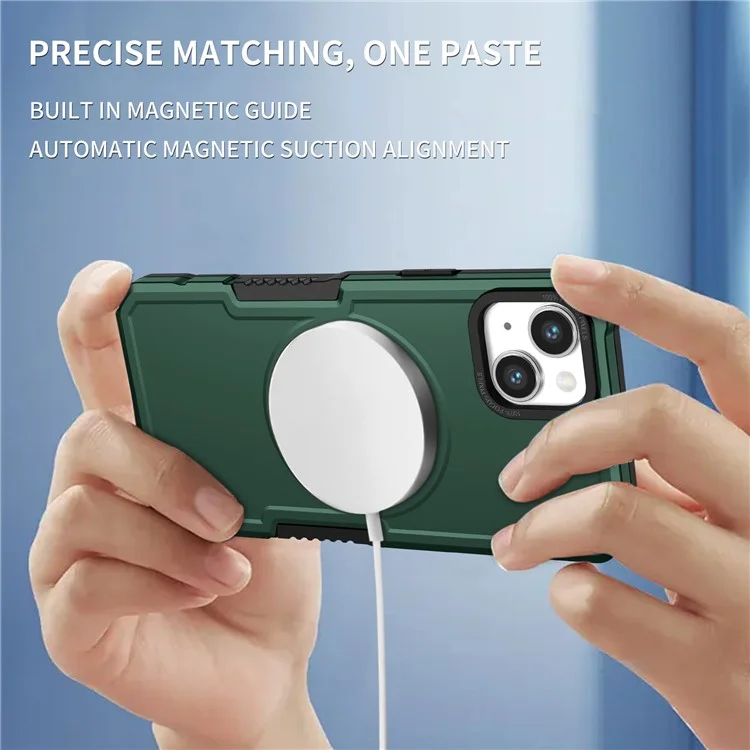 Coque de téléphone magnétique compatible avec iPhone 15 Magsafe PC + TPU anti-chute Housse de protection - Vert noirâtre