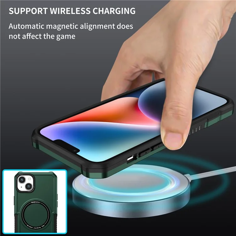 Coque de téléphone magnétique compatible avec iPhone 15 Magsafe PC + TPU anti-chute Housse de protection - Vert noirâtre