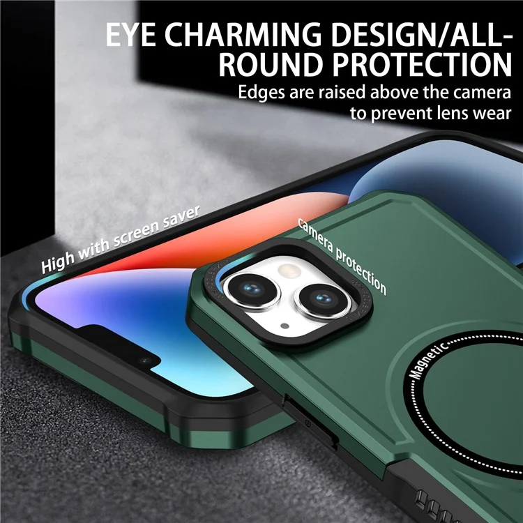 Coque de téléphone magnétique compatible avec iPhone 15 Magsafe PC + TPU anti-chute Housse de protection - Vert noirâtre