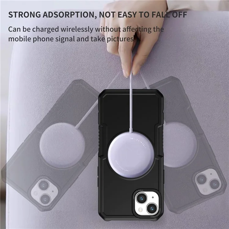 Para iPhone 15 Plus Magnetic Phone Case PC+TPU Shock Absorbing Cover Compatible with Magsafe - Black