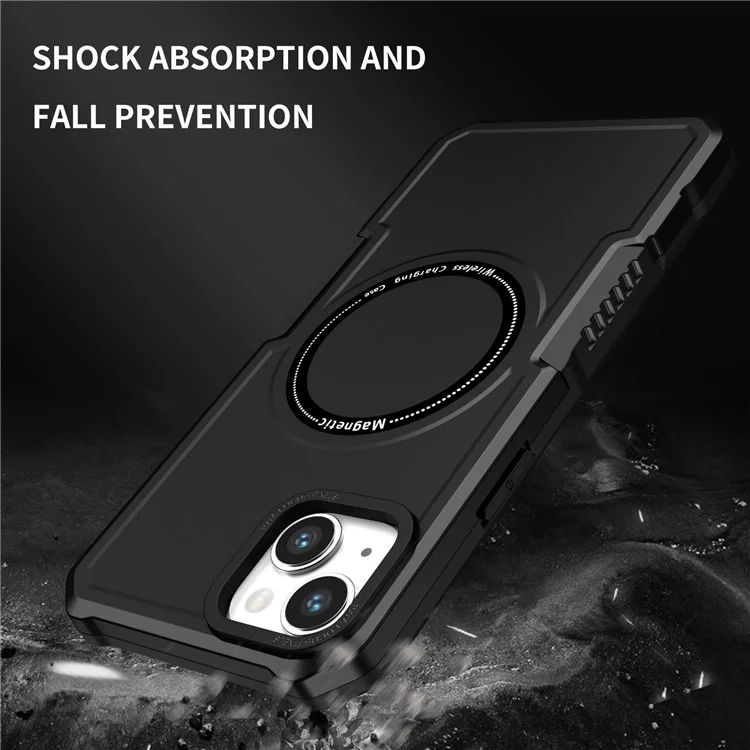 Para iPhone 15 Plus Magnetic Phone Case PC+TPU Shock Absorbing Cover Compatible with Magsafe - Black