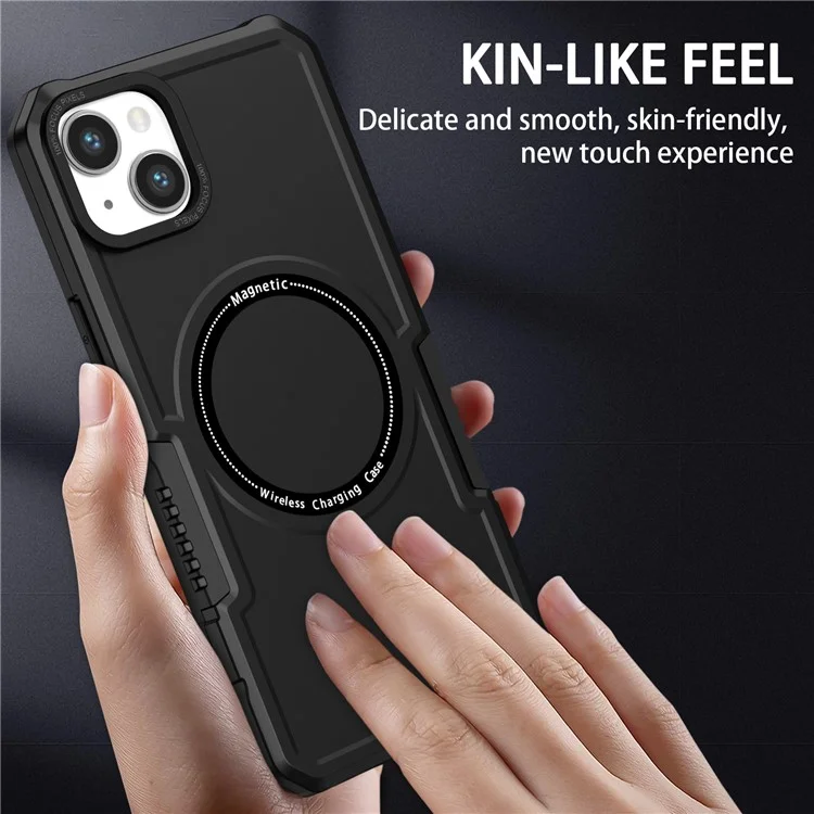 Para iPhone 15 Plus Magnetic Phone Case PC+TPU Shock Absorbing Cover Compatible with Magsafe - Black