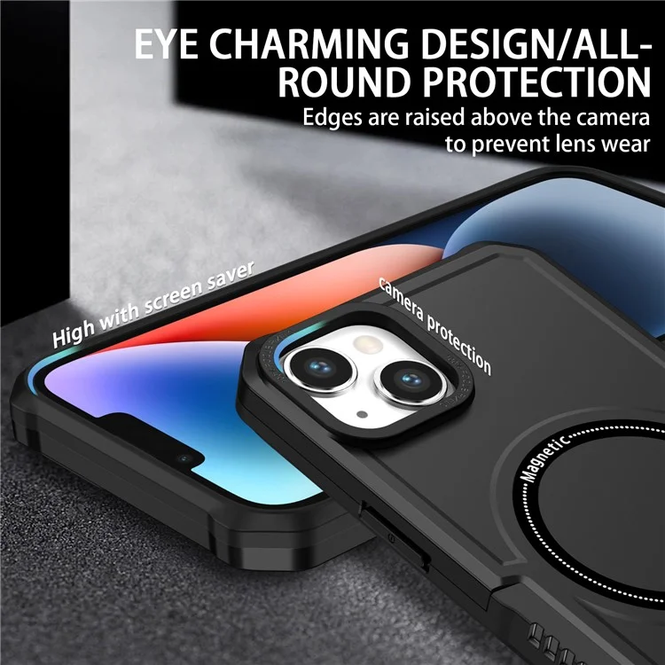 Para iPhone 15 Plus Magnetic Phone Case PC+TPU Shock Absorbing Cover Compatible with Magsafe - Black