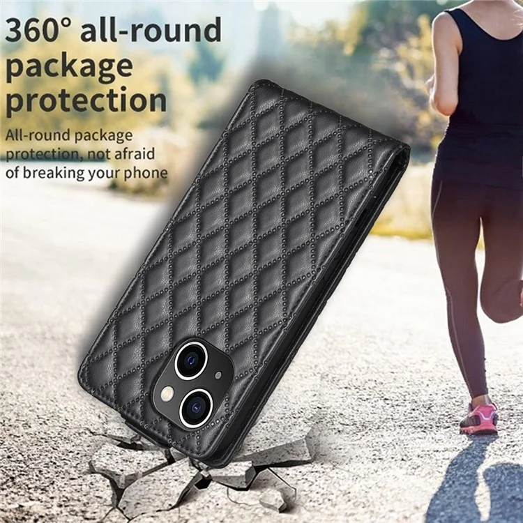 BF Style-30 For iPhone 15 Plus Vertical Flip Shockproof Cover PU Leather Imprinted Phone Shell - Black