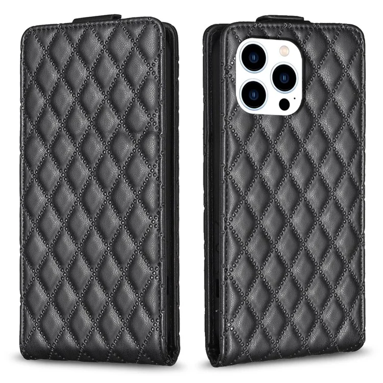 BF Style-30 Vertical Flip Phone Case für iPhone 15 Pro PU-Leder Prägung Stoßfeste Handyhülle - Schwarz