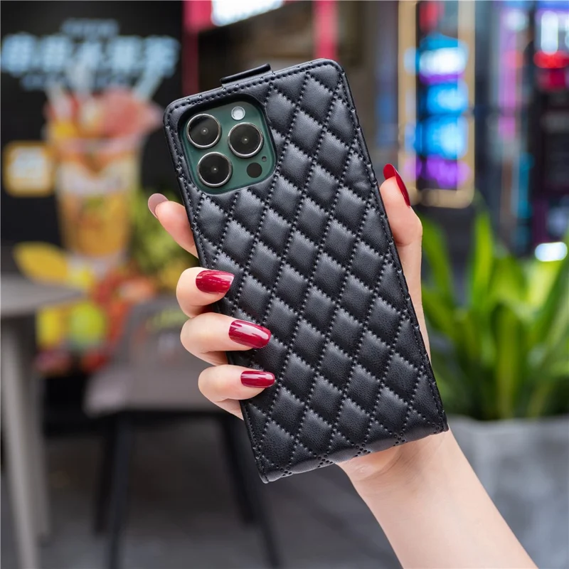 BF Style-30 Vertical Flip Shockproof Cover for iPhone 15 PU Leather Imprinted Phone Case - Black