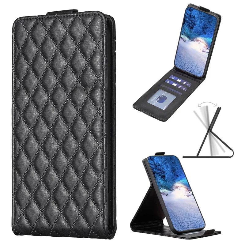 Custodia per smartphone BF30 per Nokia C32 con supporto verticale a ribalta, slot per schede, in pelle stampata - Nero