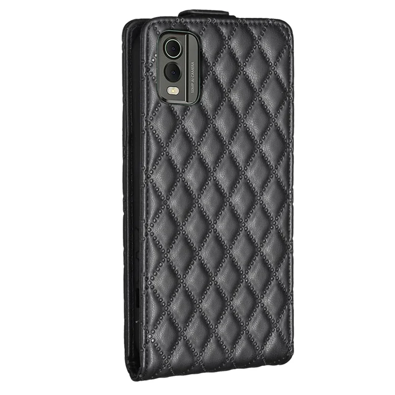 Custodia per smartphone BF30 per Nokia C32 con supporto verticale a ribalta, slot per schede, in pelle stampata - Nero