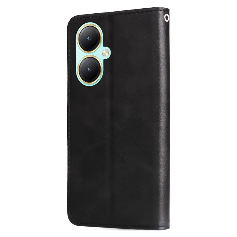 For vivo Y35m+ 5G /  Y35+ 5G PU Leather Zipper Folio Case Calf Texture Wallet Stand Phone Cover - Black