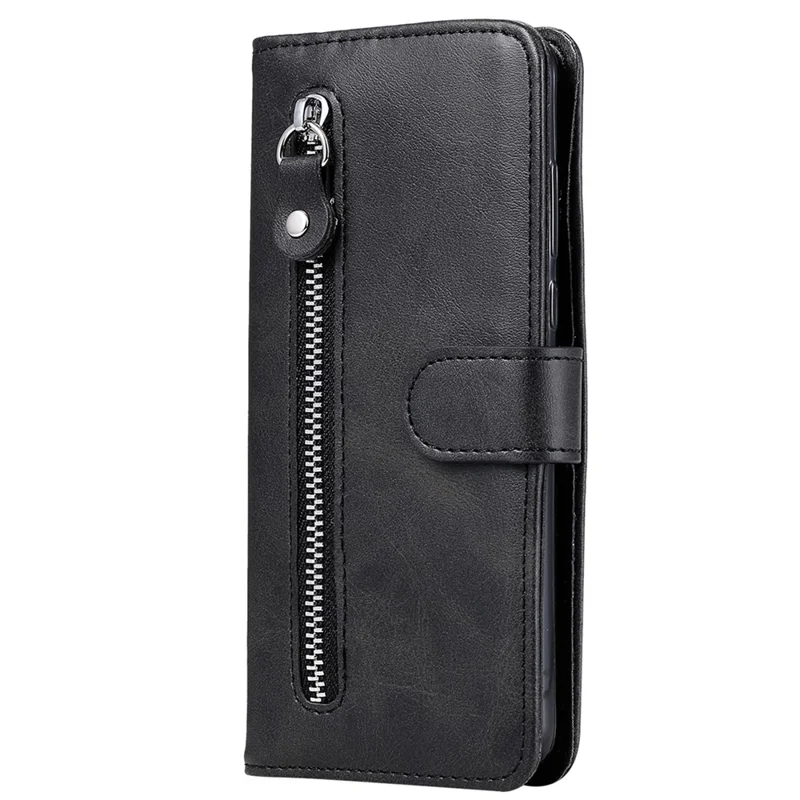 For vivo Y35m+ 5G /  Y35+ 5G PU Leather Zipper Folio Case Calf Texture Wallet Stand Phone Cover - Black