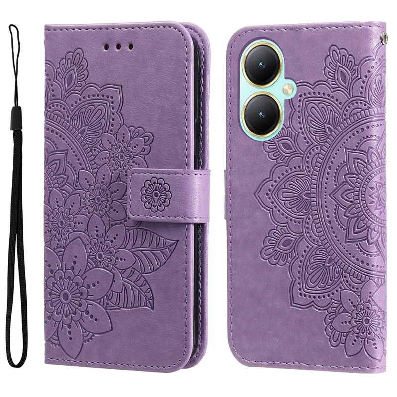 For vivo Y35m+ 5G / Y35+ 5G Case Floral Pattern PU Leather Wallet Stand Phone Cover - Purple