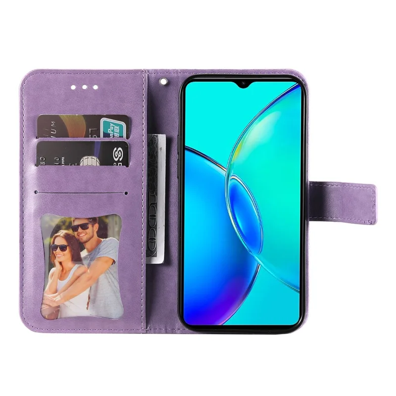 For vivo Y35m+ 5G / Y35+ 5G Case Floral Pattern PU Leather Wallet Stand Phone Cover - Purple