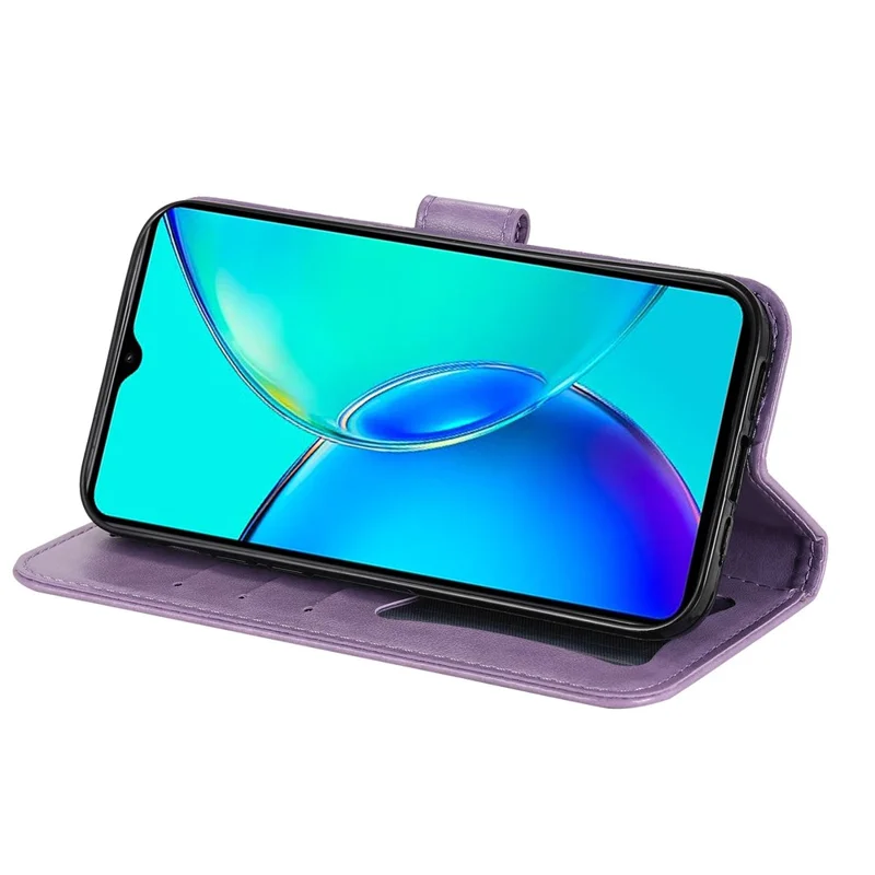 For vivo Y35m+ 5G / Y35+ 5G Case Floral Pattern PU Leather Wallet Stand Phone Cover - Purple