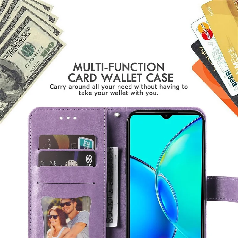 For vivo Y35m+ 5G / Y35+ 5G Case Floral Pattern PU Leather Wallet Stand Phone Cover - Purple