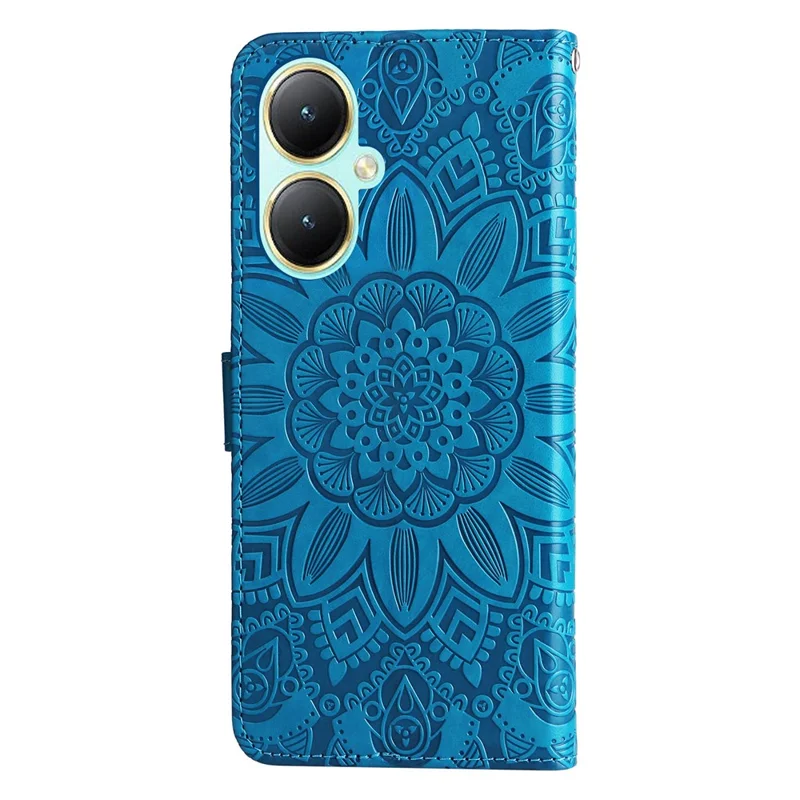 For vivo Y35m+ 5G / Y35+ 5G PU Leather Wallet Case Stand Sunflower Imprinted Phone Cover - Blue