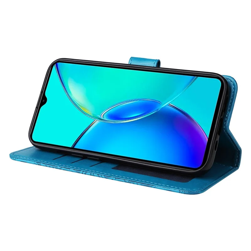 For vivo Y35m+ 5G / Y35+ 5G PU Leather Wallet Case Stand Sunflower Imprinted Phone Cover - Blue