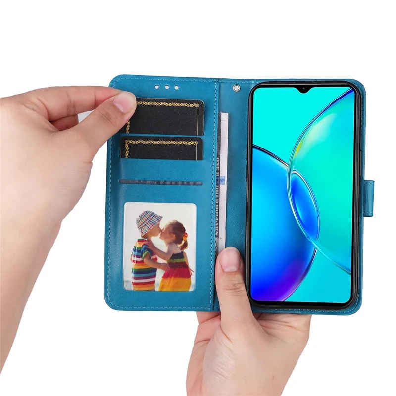 For vivo Y35m+ 5G / Y35+ 5G PU Leather Wallet Case Stand Sunflower Imprinted Phone Cover - Blue