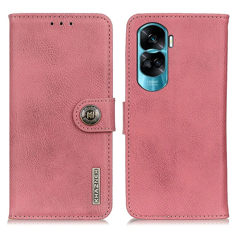 KHAZNEH For Honor X50i 5G / 90 Lite 5G Carteira Case Stand Couro PU Textura de Couro Vacum Capa de Telefone - Rosa