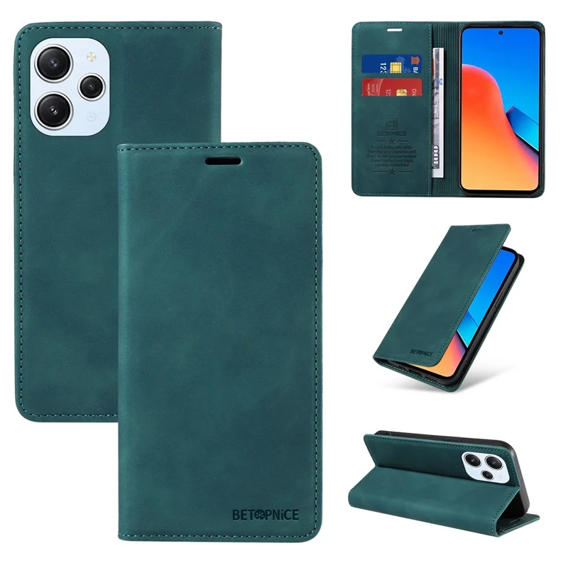 BETOPNICE 003 Per Xiaomi Redmi 12 4G RFID Blocking Phone Case Wallet Stand PU Leather Flip Cover - Verde