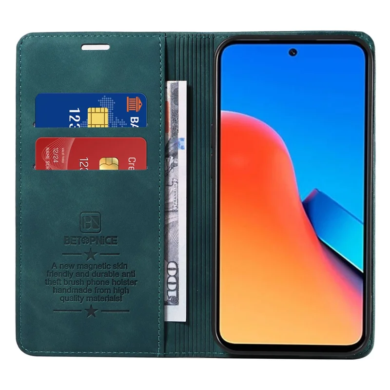BETOPNICE 003 Per Xiaomi Redmi 12 4G RFID Blocking Phone Case Wallet Stand PU Leather Flip Cover - Verde