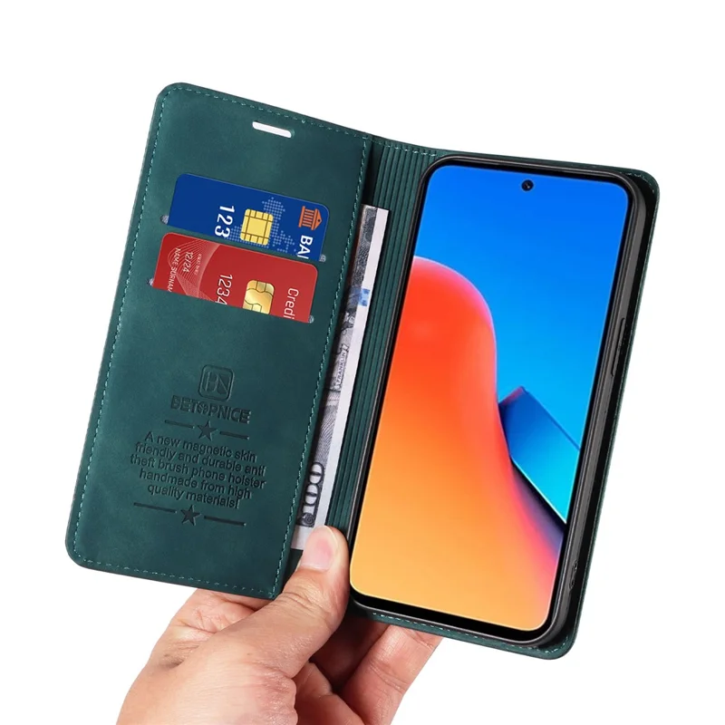 BETOPNICE 003 Per Xiaomi Redmi 12 4G RFID Blocking Phone Case Wallet Stand PU Leather Flip Cover - Verde