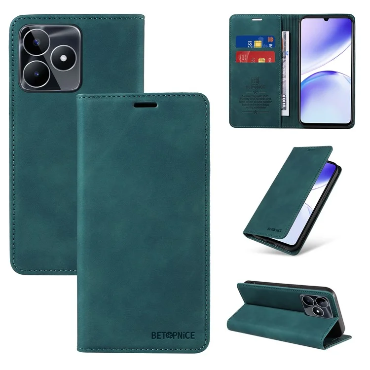 BETOPNICE 003 For Realme C53 (Global) / C53 (India) / C51 / Narzo N53 4G Dustproof PU Leather Flip Cover RFID Blocking Wallet Stand Phone Case - Green