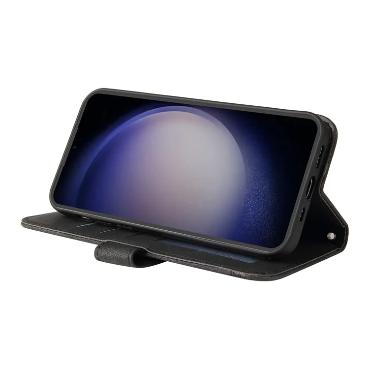 For Samsung Galaxy S23 FE Leather Wallet Cases Skin Touch Phone Cover Stand with Strap - Black