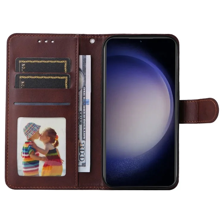 Per Samsung Galaxy S23 FE Custodia Flip per Telefono Antiurto in Pelle PU Custodia Portafoglio con Supporto Texture Vitello - Marrone