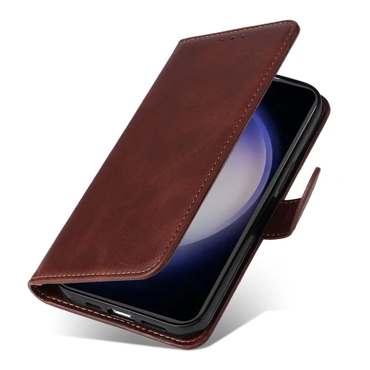 Per Samsung Galaxy S23 FE Custodia Flip per Telefono Antiurto in Pelle PU Custodia Portafoglio con Supporto Texture Vitello - Marrone
