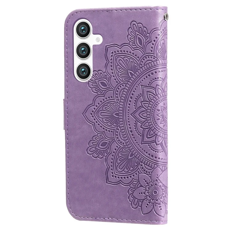 For Samsung Galaxy S23 FE Case Floral Pattern PU Leather Wallet Stand Phone Cover - Purple