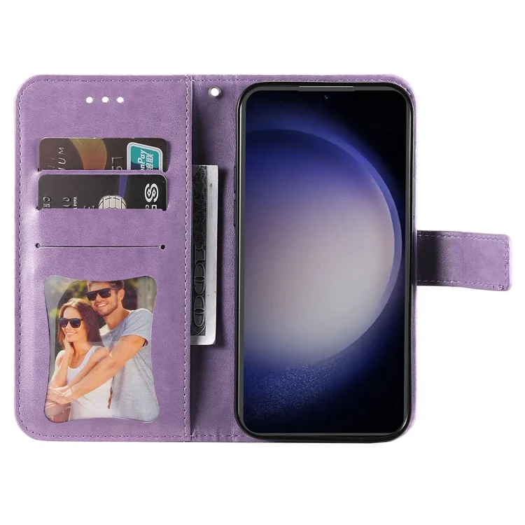 For Samsung Galaxy S23 FE Case Floral Pattern PU Leather Wallet Stand Phone Cover - Purple