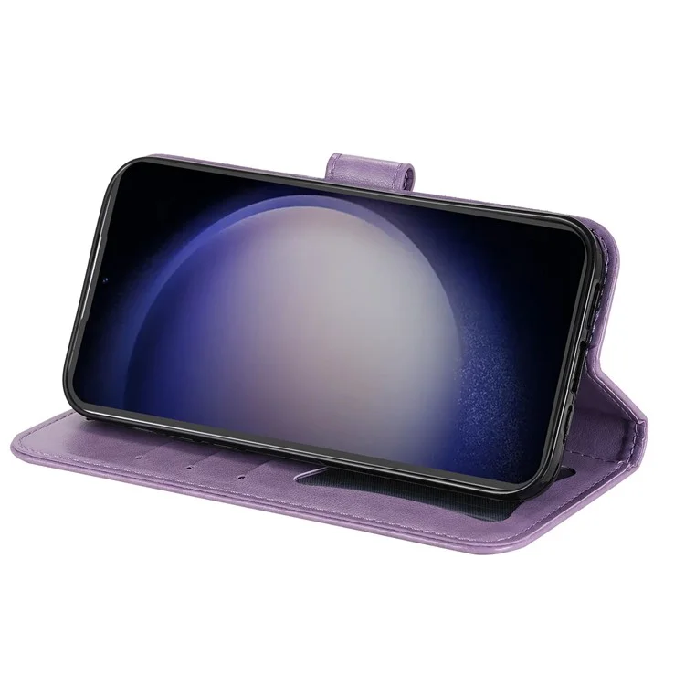 For Samsung Galaxy S23 FE Case Floral Pattern PU Leather Wallet Stand Phone Cover - Purple