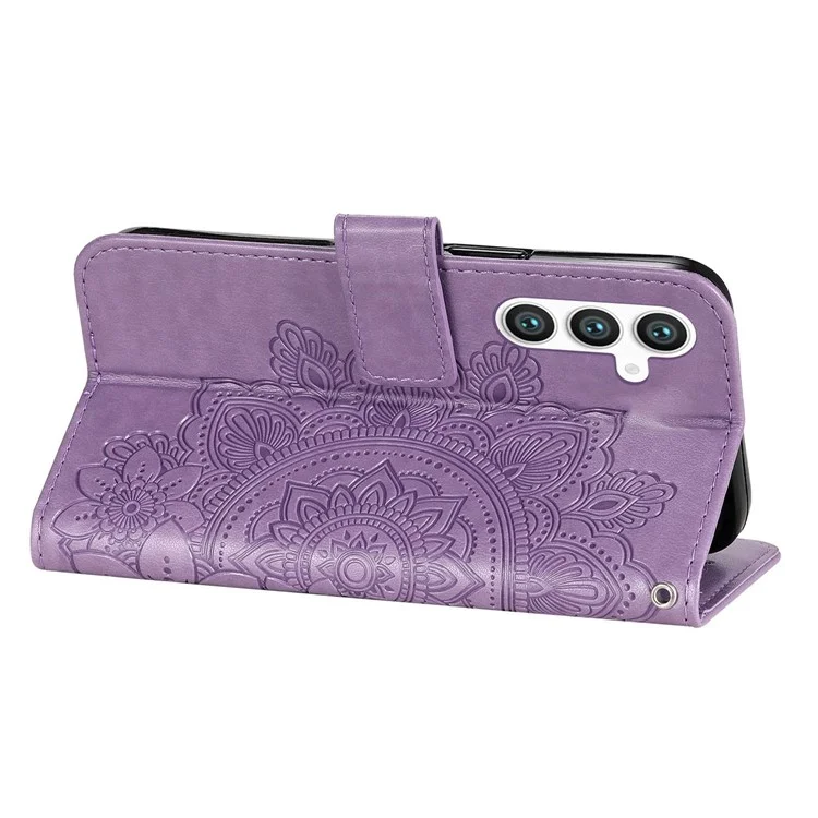 For Samsung Galaxy S23 FE Case Floral Pattern PU Leather Wallet Stand Phone Cover - Purple