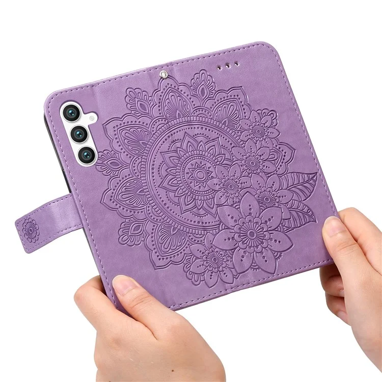 For Samsung Galaxy S23 FE Case Floral Pattern PU Leather Wallet Stand Phone Cover - Purple