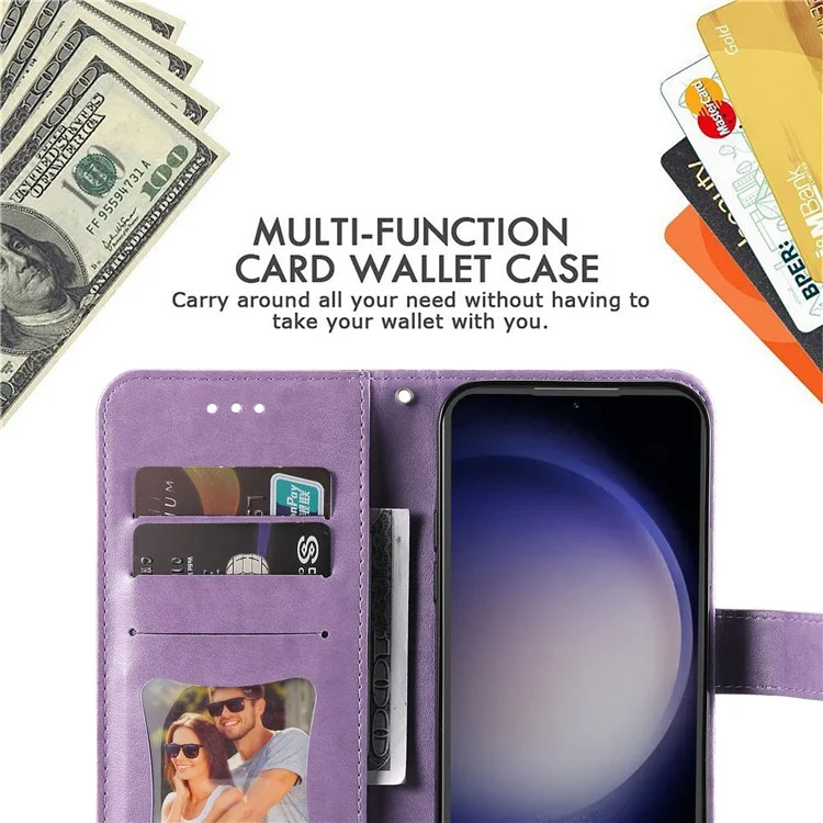For Samsung Galaxy S23 FE Case Floral Pattern PU Leather Wallet Stand Phone Cover - Purple
