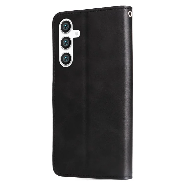 Pour Samsung Galaxy S23 FE Zipper Pocket Wallet Foldable Stand Anti-Scratch Calf Texture Phone Case Cell Phone Cover - Noir