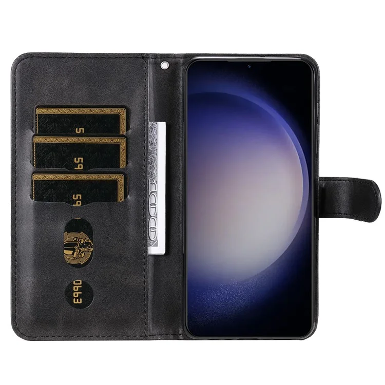 Pour Samsung Galaxy S23 FE Zipper Pocket Wallet Foldable Stand Anti-Scratch Calf Texture Phone Case Cell Phone Cover - Noir