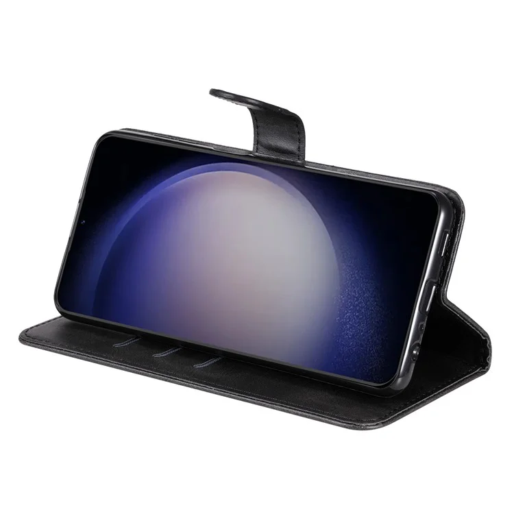 Pour Samsung Galaxy S23 FE Zipper Pocket Wallet Foldable Stand Anti-Scratch Calf Texture Phone Case Cell Phone Cover - Noir
