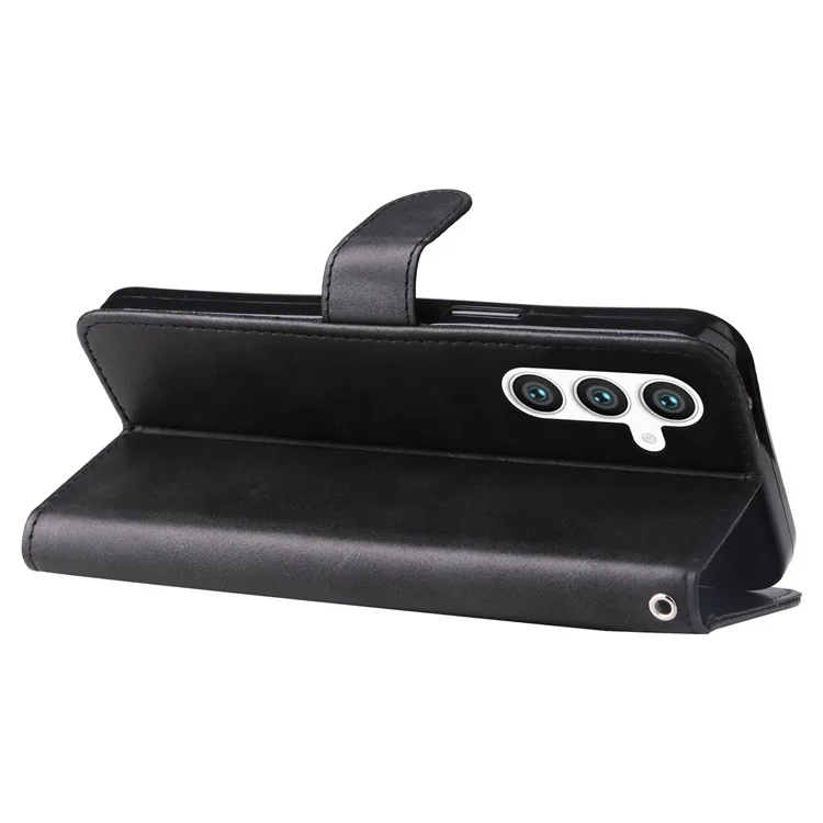 Pour Samsung Galaxy S23 FE Zipper Pocket Wallet Foldable Stand Anti-Scratch Calf Texture Phone Case Cell Phone Cover - Noir