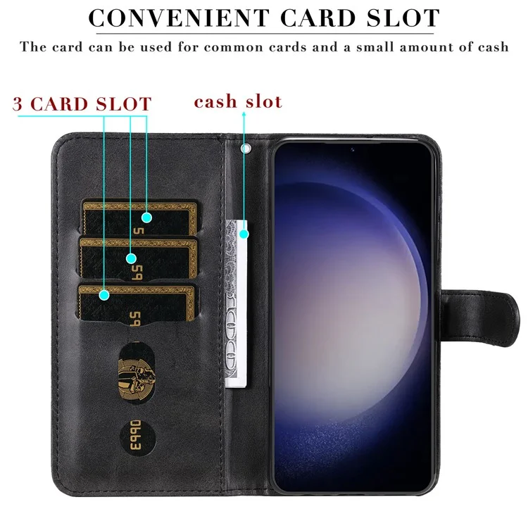 Pour Samsung Galaxy S23 FE Zipper Pocket Wallet Foldable Stand Anti-Scratch Calf Texture Phone Case Cell Phone Cover - Noir