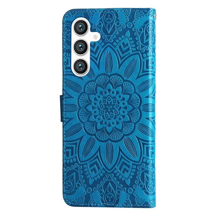 Pour Samsung Galaxy S23 FE Anti-Scratch Phone Cover PU Leather Shockproof Imprinted Sunflower Wallet Stand Case - Bleu