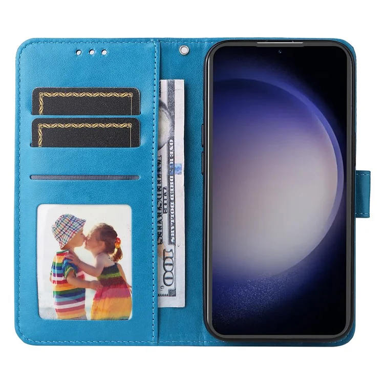 Pour Samsung Galaxy S23 FE Anti-Scratch Phone Cover PU Leather Shockproof Imprinted Sunflower Wallet Stand Case - Bleu