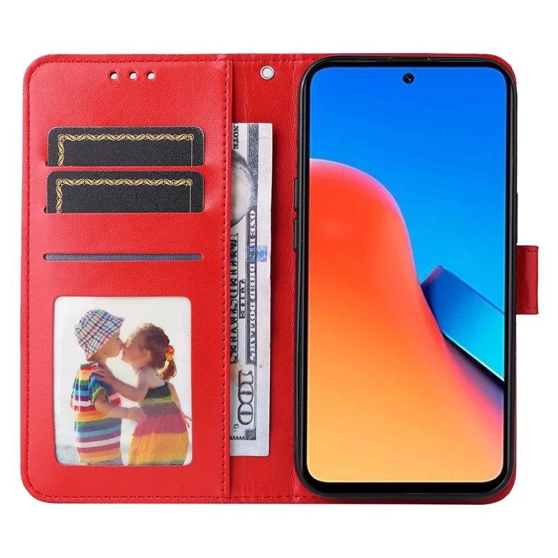 PU Leather Cover for Xiaomi Redmi 12 4G , Sunflower Imprinted Wallet Anti-Scratch Smartphone Case - Red